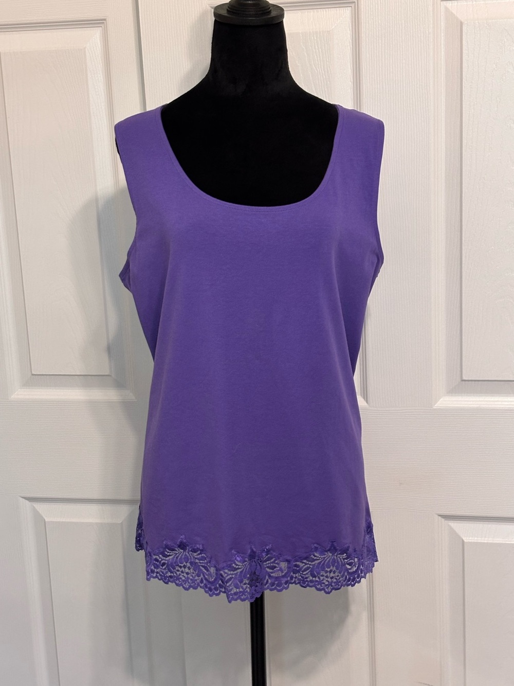 Coldwater Creek Purple Scoop Neck Summer Tank Top Lace Hem Cotton Womens Size 1X
